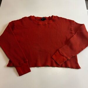 Red Cropped Knit Sweater